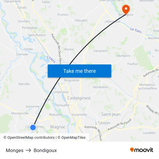 Monges to Bondigoux map