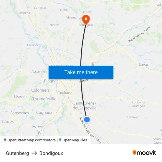 Gutenberg to Bondigoux map