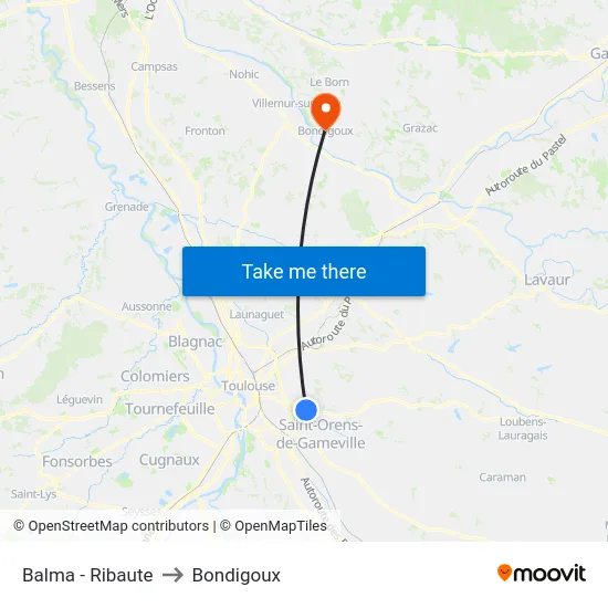 Balma - Ribaute to Bondigoux map