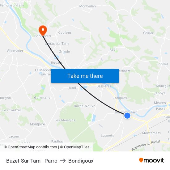 Buzet-Sur-Tarn - Parro to Bondigoux map
