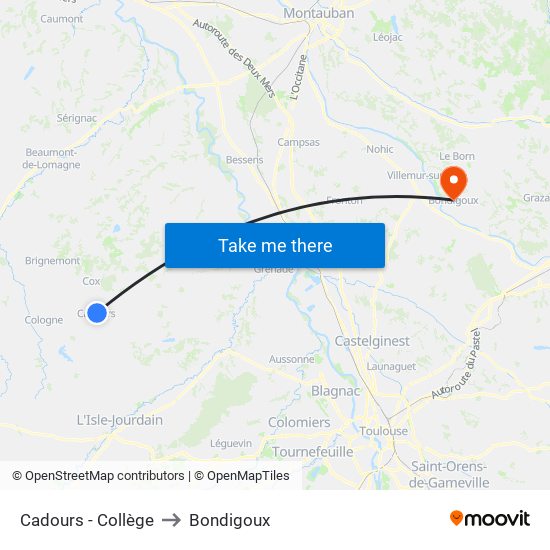 Cadours - Collège to Bondigoux map