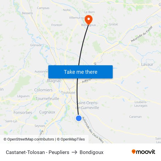 Castanet-Tolosan - Peupliers to Bondigoux map
