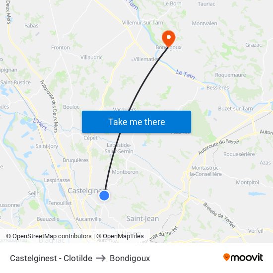 Castelginest - Clotilde to Bondigoux map