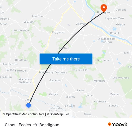 Cepet - Ecoles to Bondigoux map