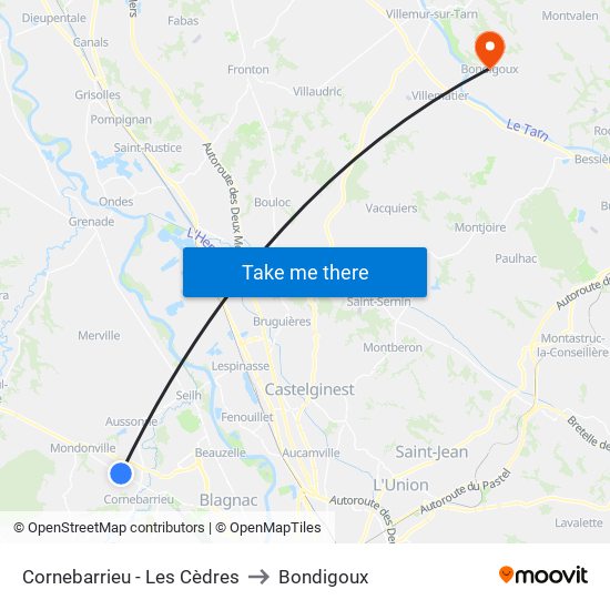 Cornebarrieu - Les Cèdres to Bondigoux map