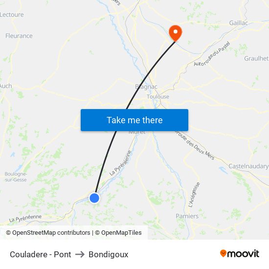 Couladere - Pont to Bondigoux map