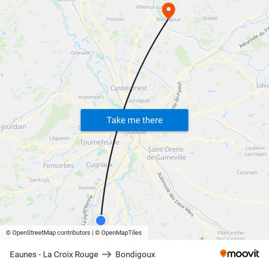 Eaunes - La Croix Rouge to Bondigoux map