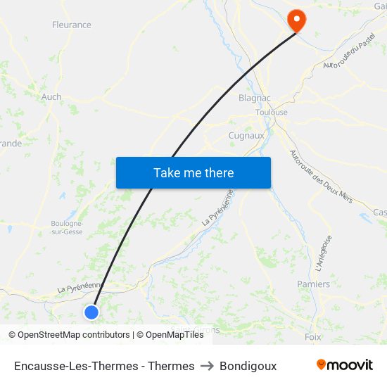 Encausse-Les-Thermes - Thermes to Bondigoux map
