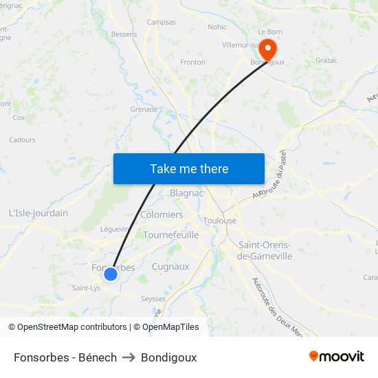 Fonsorbes - Bénech to Bondigoux map