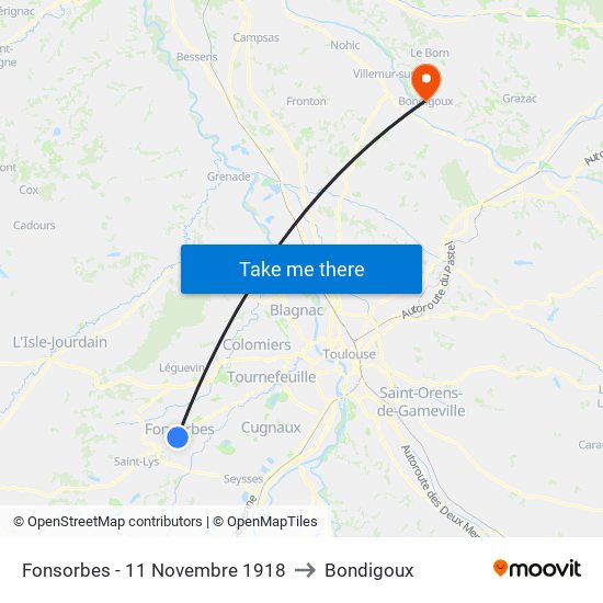 Fonsorbes - 11 Novembre 1918 to Bondigoux map