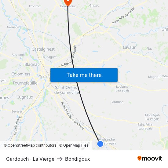 Gardouch - La Vierge to Bondigoux map
