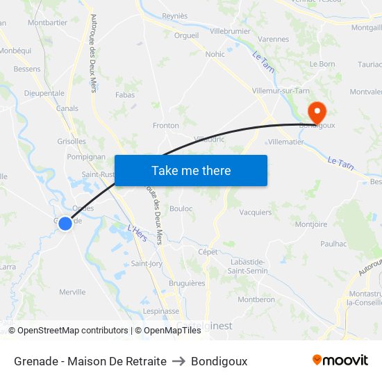 Grenade - Maison De Retraite to Bondigoux map