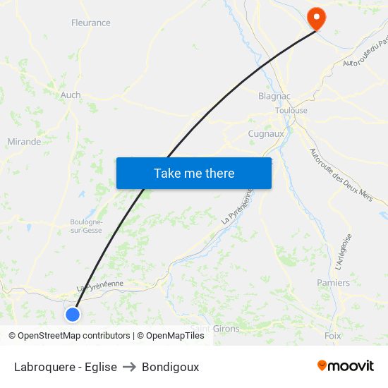 Labroquere - Eglise to Bondigoux map