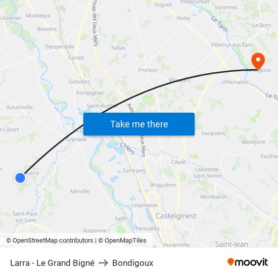 Larra - Le Grand Bigné to Bondigoux map
