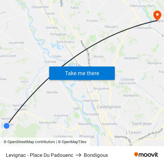 Levignac - Place Du Padouenc to Bondigoux map