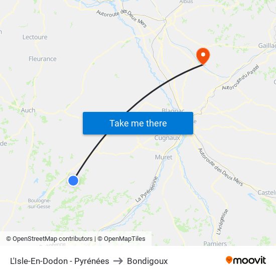 L'Isle-En-Dodon - Pyrénées to Bondigoux map