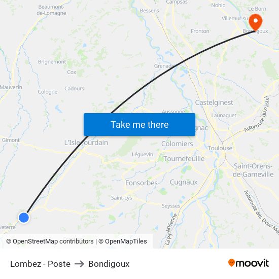 Lombez - Poste to Bondigoux map