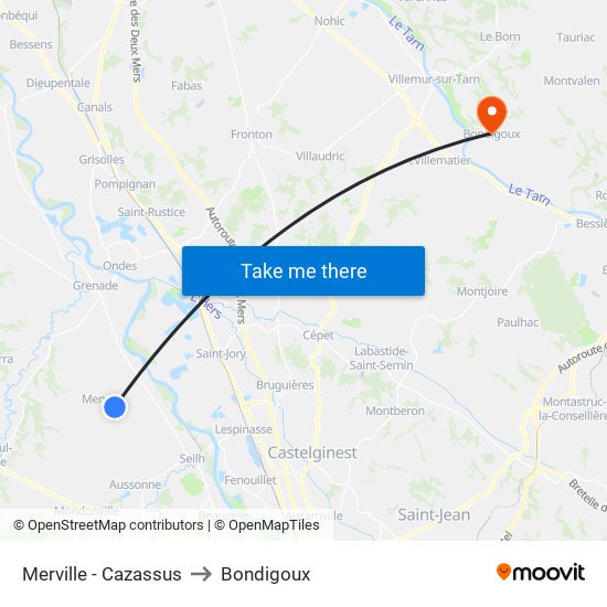 Merville - Cazassus to Bondigoux map