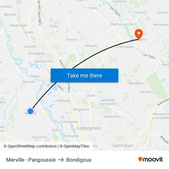 Merville - Pangoussié to Bondigoux map