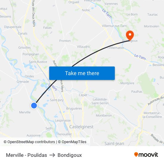 Merville - Poulidas to Bondigoux map