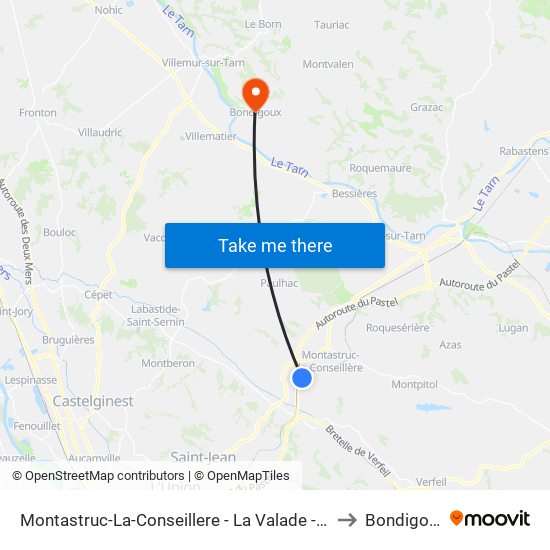 Montastruc-La-Conseillere - La Valade - Lac to Bondigoux map