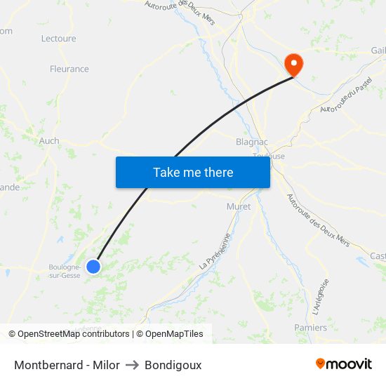 Montbernard - Milor to Bondigoux map