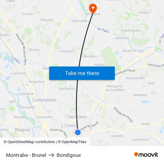 Montrabe - Brunel to Bondigoux map