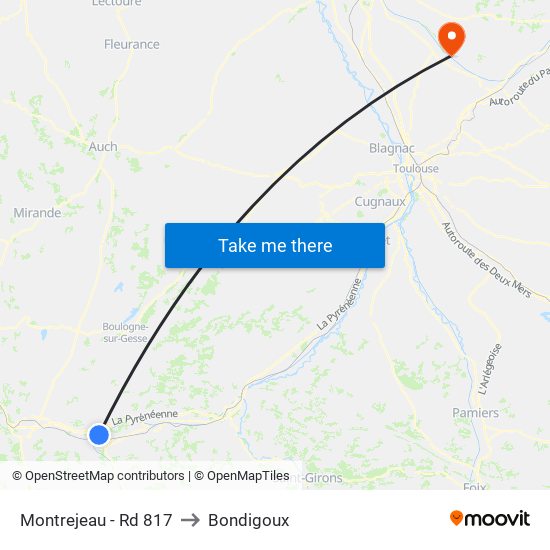 Montrejeau - Rd 817 to Bondigoux map