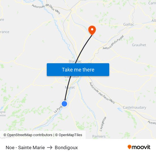 Noe - Sainte Marie to Bondigoux map