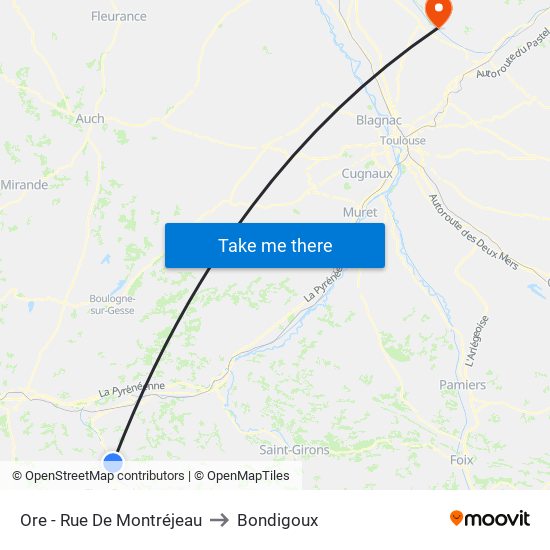 Ore - Rue De Montréjeau to Bondigoux map