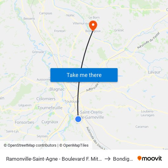 Ramonville-Saint-Agne - Boulevard F. Mitterrand to Bondigoux map