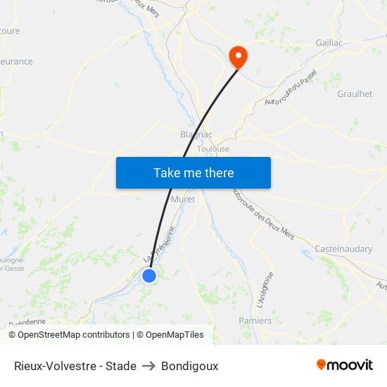 Rieux-Volvestre - Stade to Bondigoux map