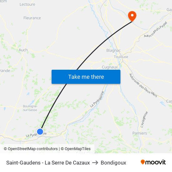 Saint-Gaudens - La Serre De Cazaux to Bondigoux map