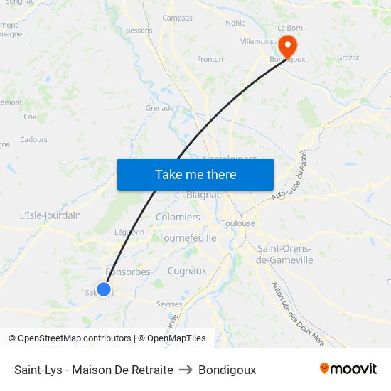 Saint-Lys - Maison De Retraite to Bondigoux map