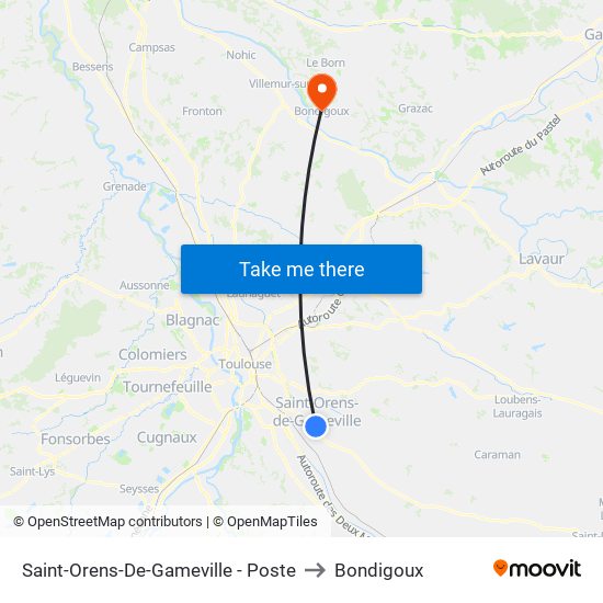 Saint-Orens-De-Gameville - Poste to Bondigoux map