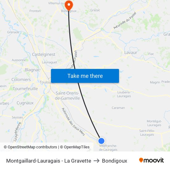 Montgaillard-Lauragais - La Gravette to Bondigoux map