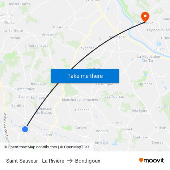 Saint-Sauveur - La Rivière to Bondigoux map