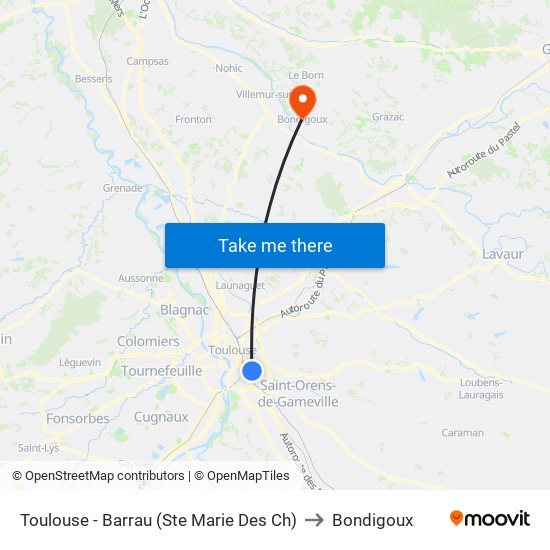 Toulouse - Barrau (Ste Marie Des Ch) to Bondigoux map