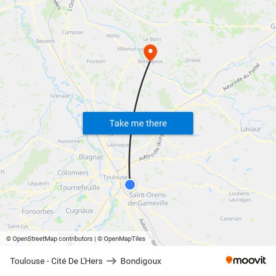 Toulouse - Cité De L'Hers to Bondigoux map