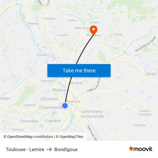Toulouse - Lemire to Bondigoux map