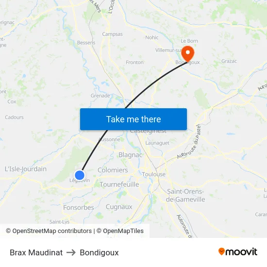 Brax Maudinat to Bondigoux map