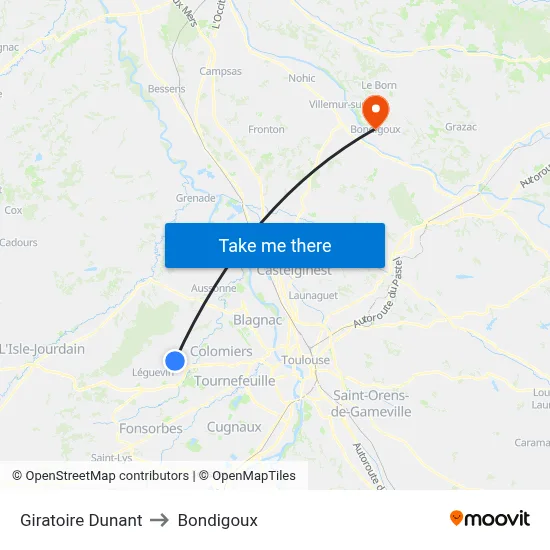 Giratoire Dunant to Bondigoux map