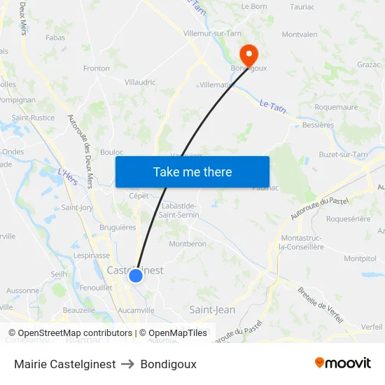 Mairie Castelginest to Bondigoux map