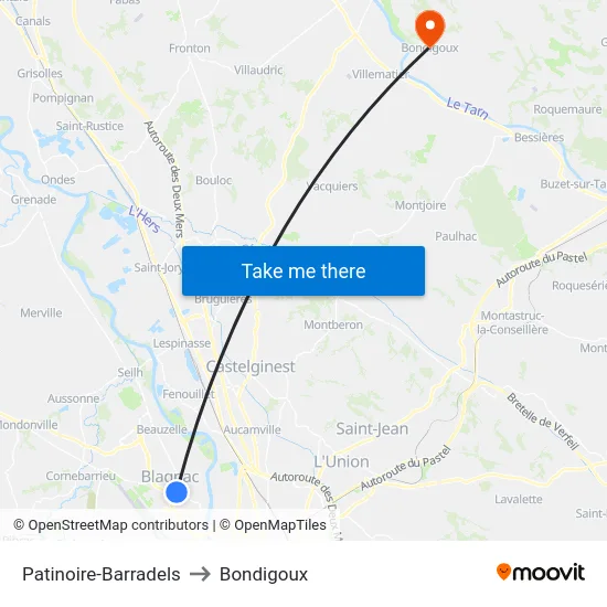 Patinoire-Barradels to Bondigoux map