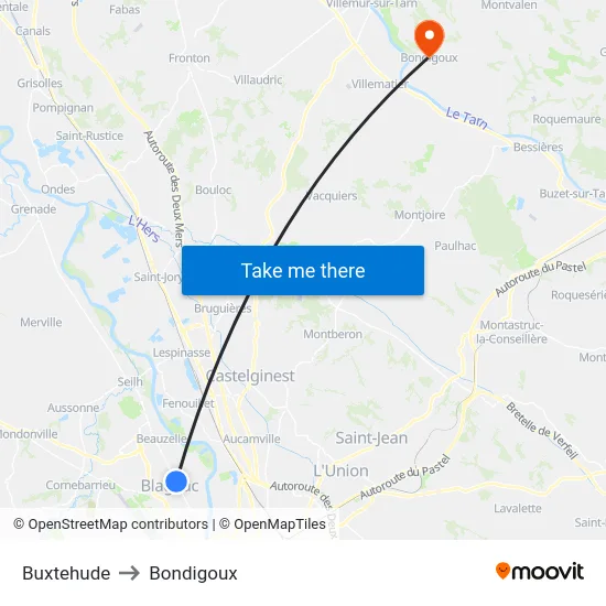 Buxtehude to Bondigoux map
