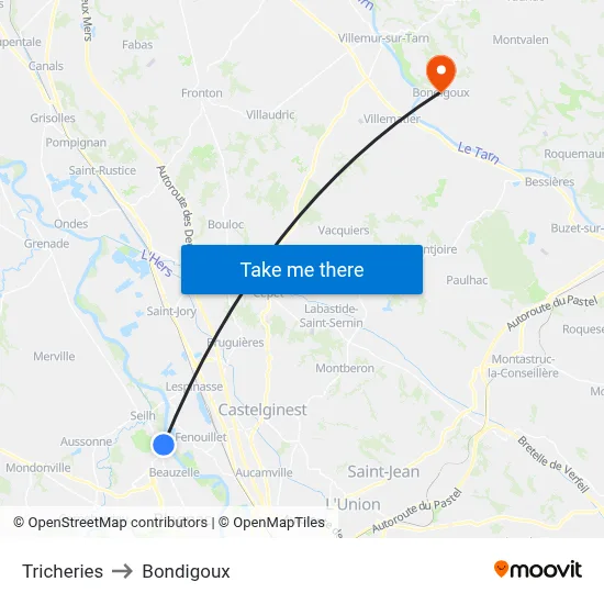 Tricheries to Bondigoux map
