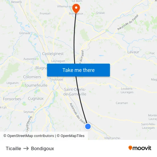 Ticaille to Bondigoux map