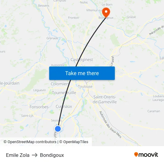 Emile Zola to Bondigoux map