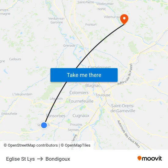 Eglise St Lys to Bondigoux map