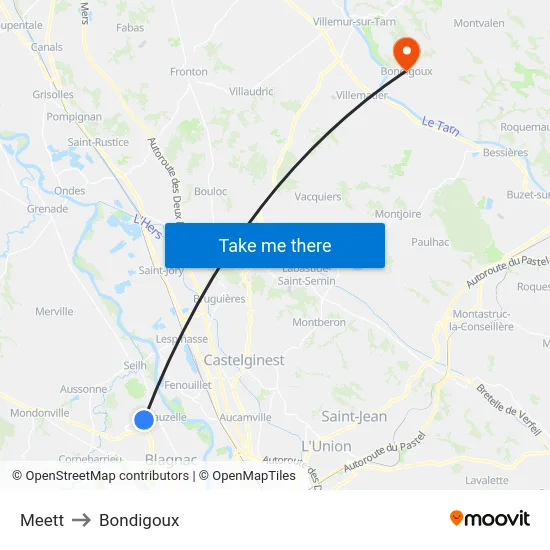 Meett to Bondigoux map